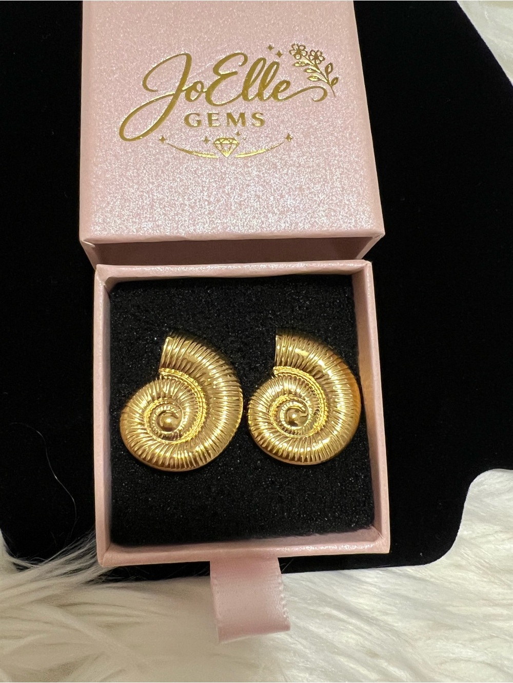 18K Gold Plated Spiral Seashells Statement Earrings Stainless Steel NWT